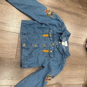 Little Lass Blue Denim Jacket with Floral and Orange Details